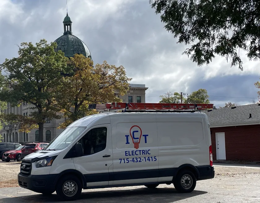 The ICT Electric, LLC service van on a job in downtown Rhinelander